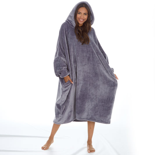 Ladies Charcoal Longline Hooded Blanket