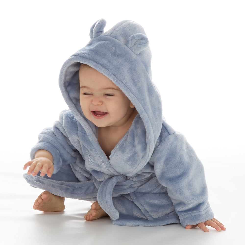 Baby Dusky Blue Bear Ears Dressing Gown