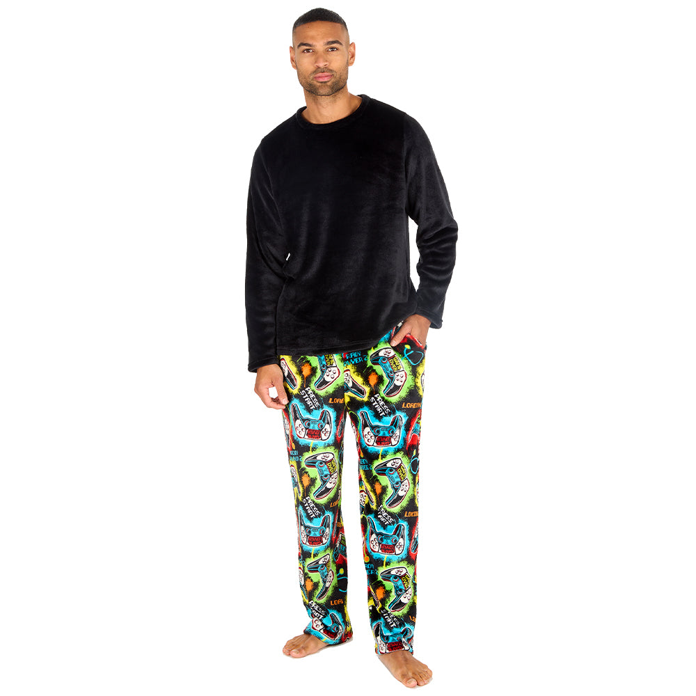 Mens Gamer Black Fleece Pyjama Set