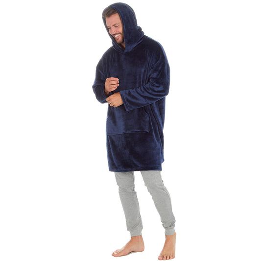 Mens Navy Plain Blanket Hoodie