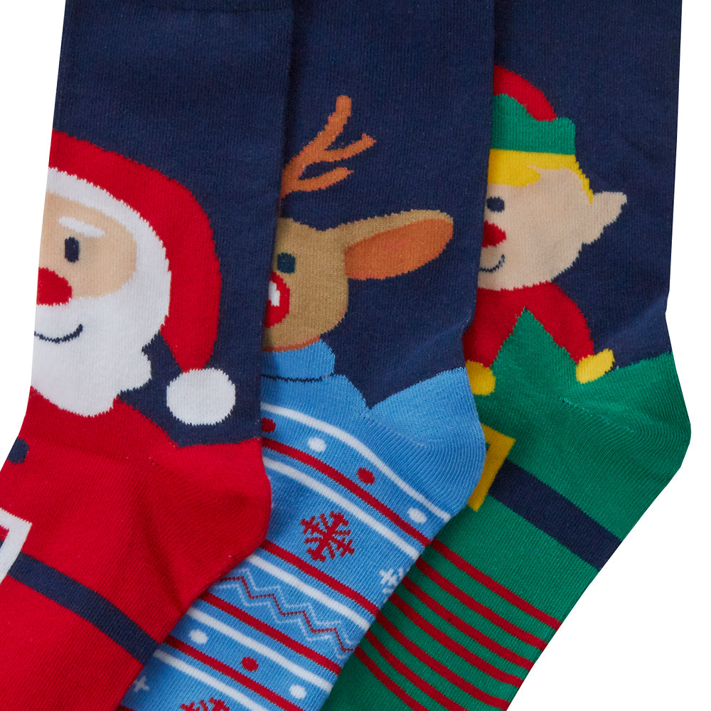 Ladies 3 Pairs Christmas Characters Cotton Socks