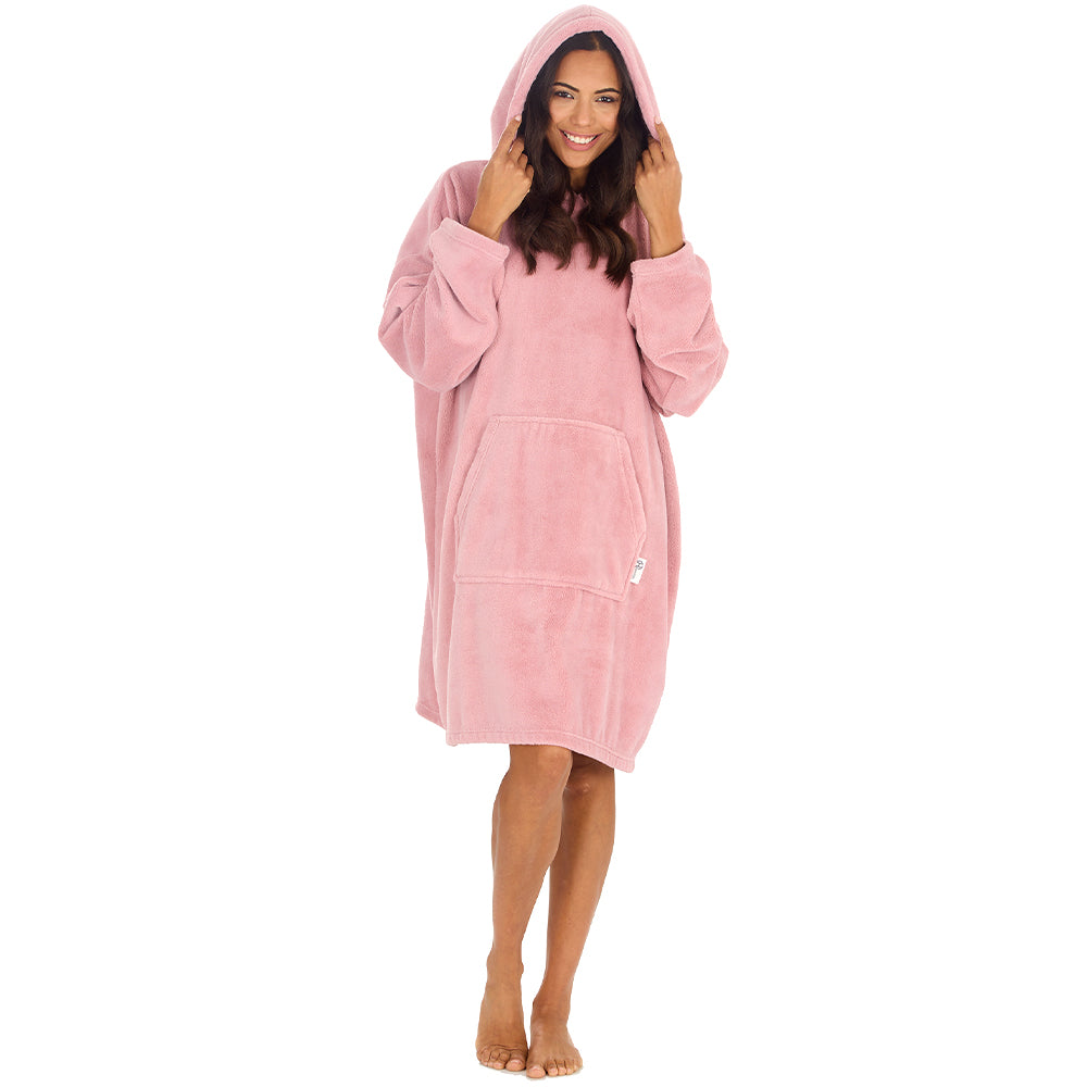 Ladies Blush Coral Fleece Blanket Hoodie