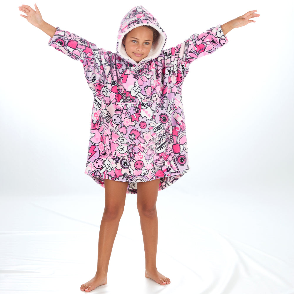 Girls Doodle Pink Blanket Hoodie