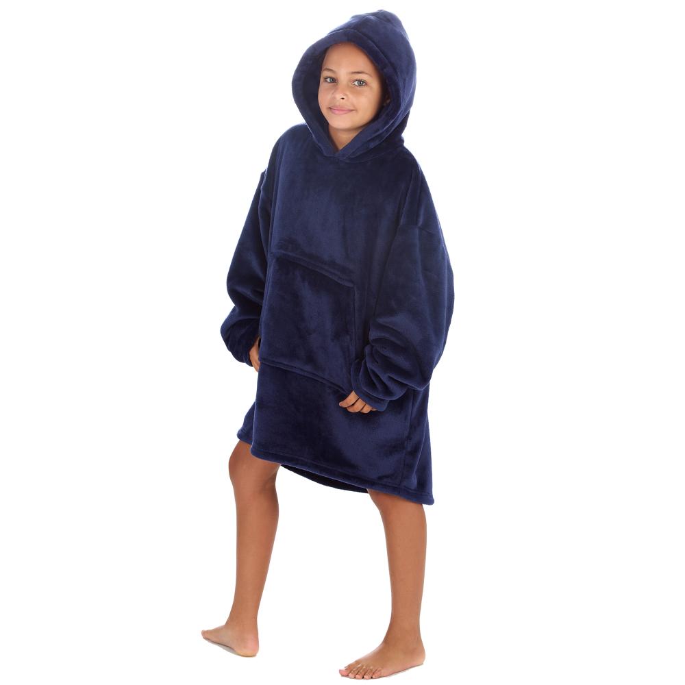 Girls Midnight Blue Plain Blanket Hoodie