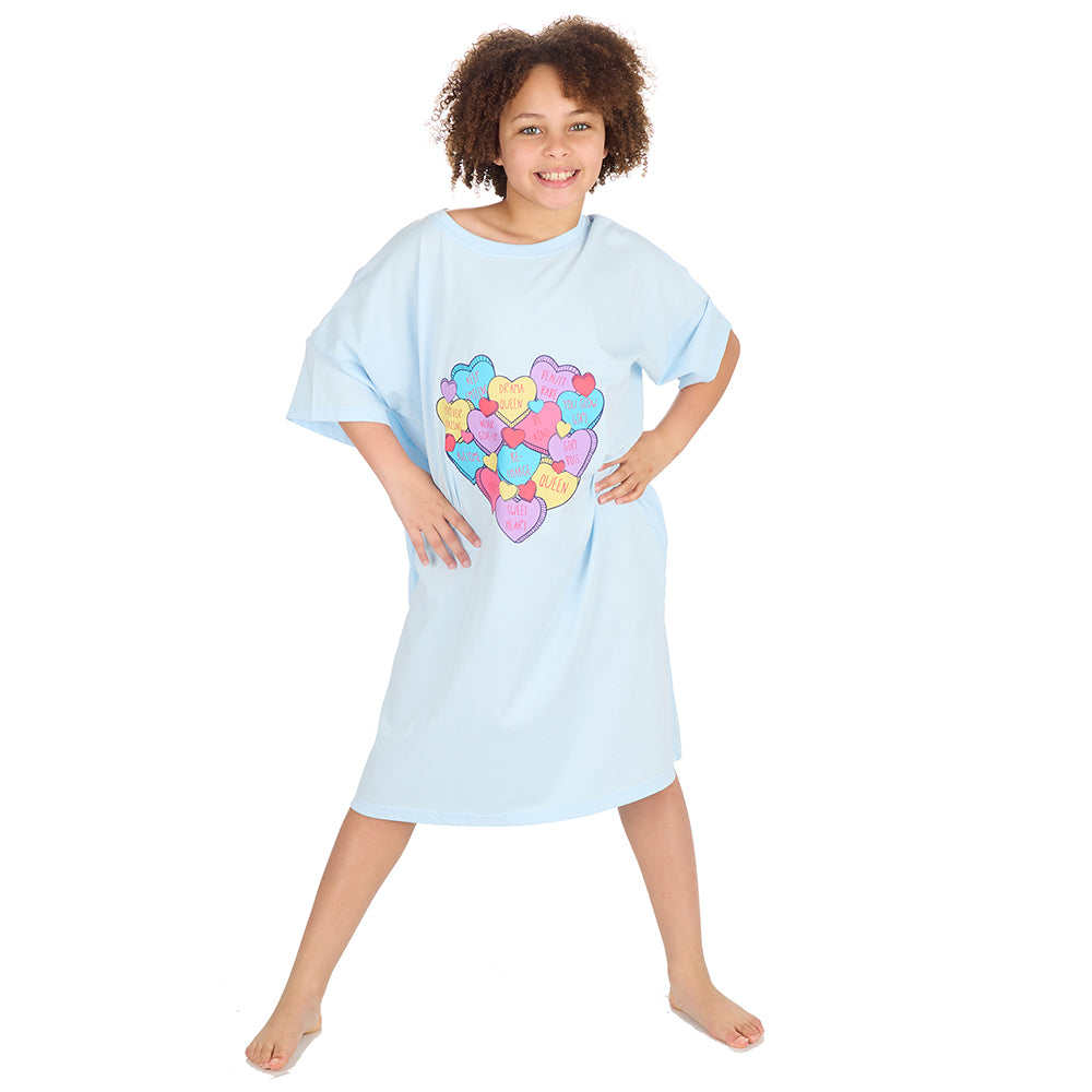 Girls Love Hearts Blue Oversize Sleep Tee