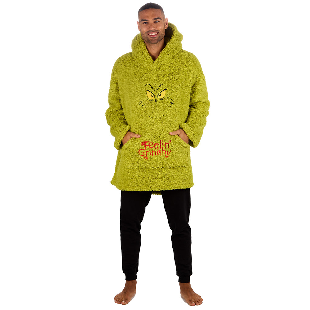 Mens Grinch Sherpa Blanket Hoodie