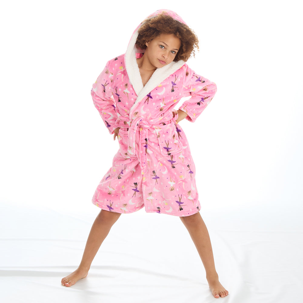 Girls Pink Ballerina Fleece Dressing Gown