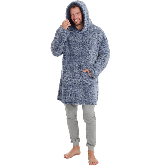 Mens Navy Frosted Sherpa Blanket Hoodie