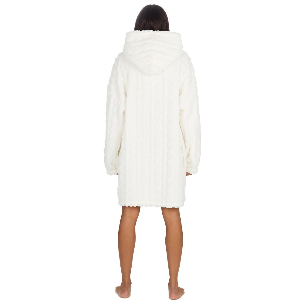 Ladies Cream Cable Sherpa Fleece Blanket Hoodie