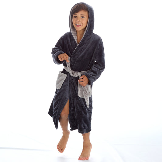 Boys Plain Charcoal Dressing Gown