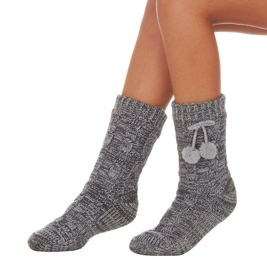 Ladies Cable Knit Grey Slipper Socks