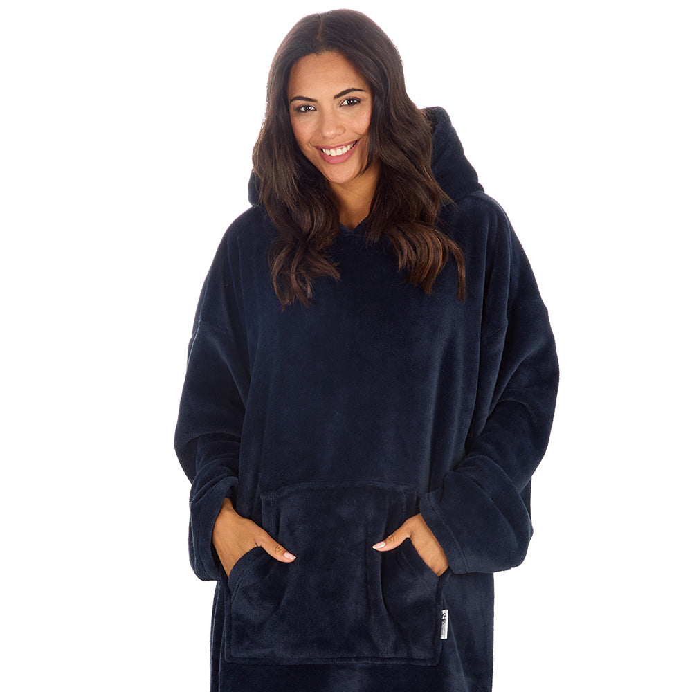 Ladies Navy Coral Fleece Blanket Hoodie