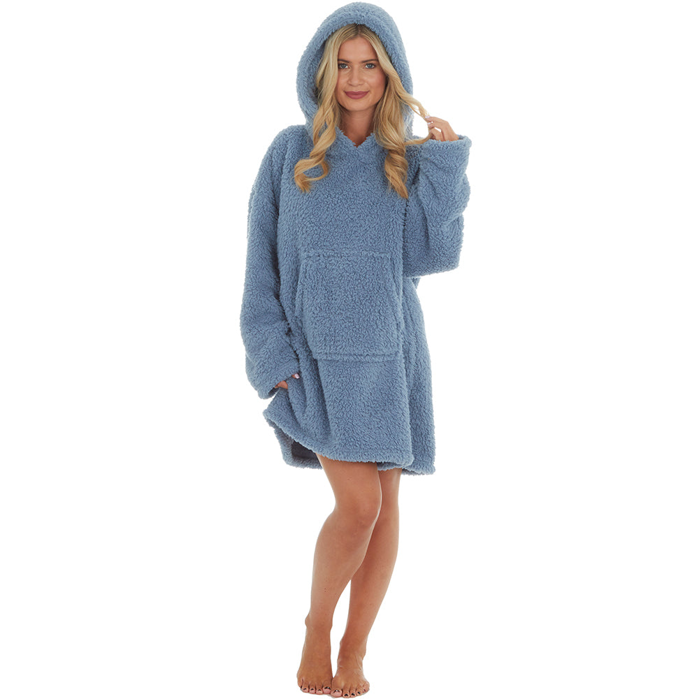 Ladies Blue Sherpa Fleece Blanket Hoodie