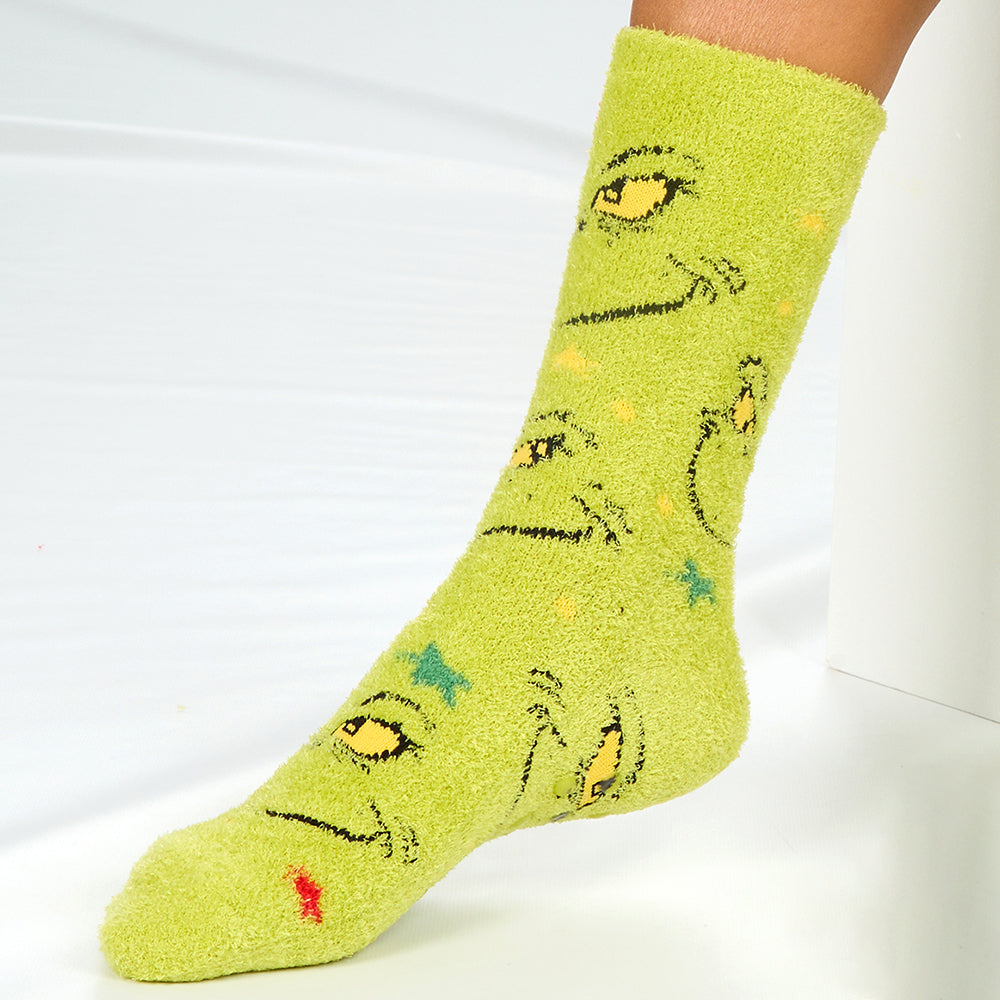 Ladies Christmas Grinch Fluffy Socks