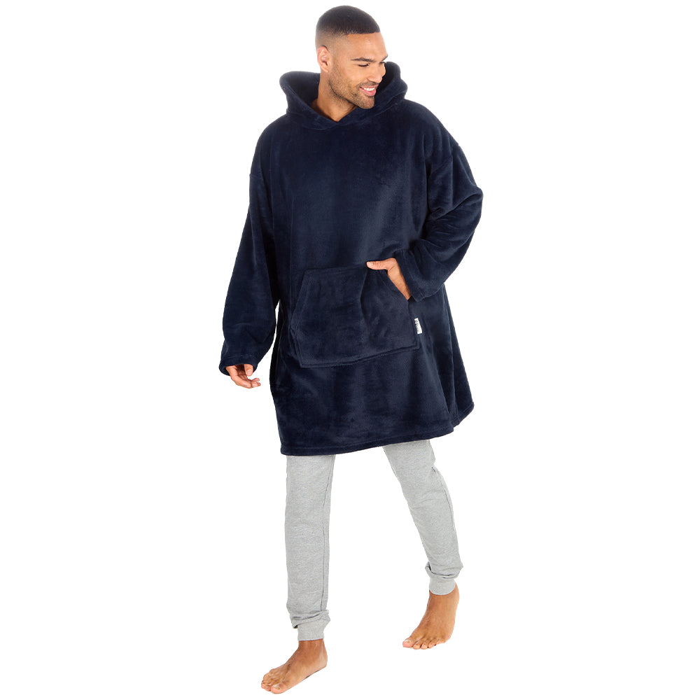 Mens Navy Coral Fleece Blanket Hoodie