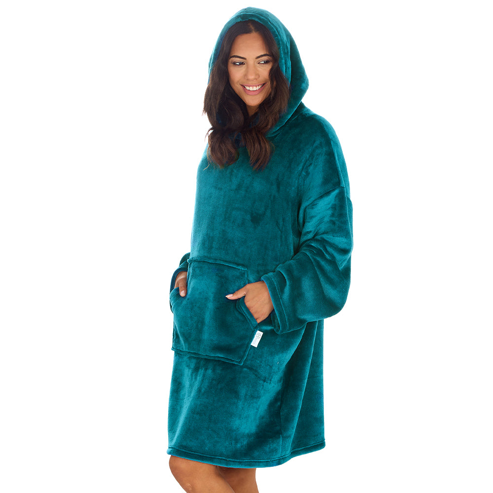 Ladies Shimmer Teal Blanket Hoodie