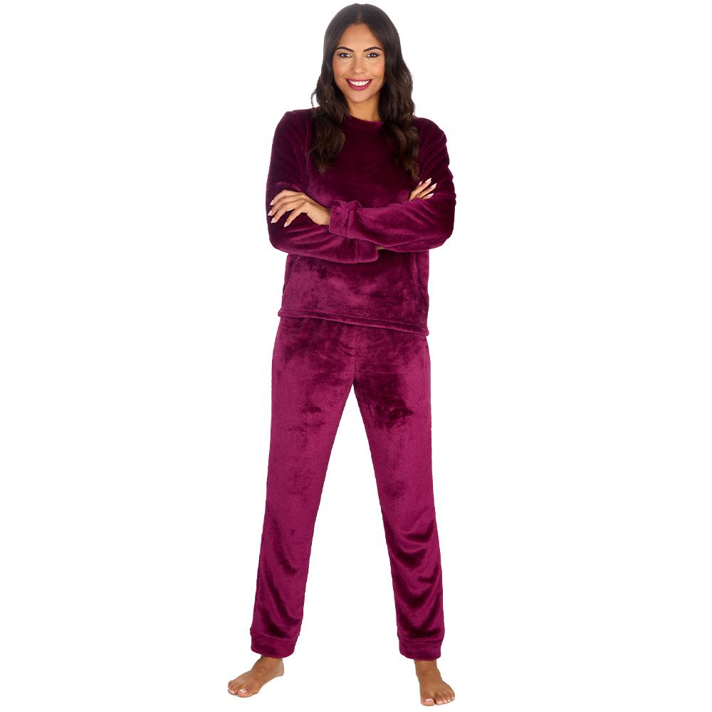 Ladies Burgundy Fleece Pyjama Set