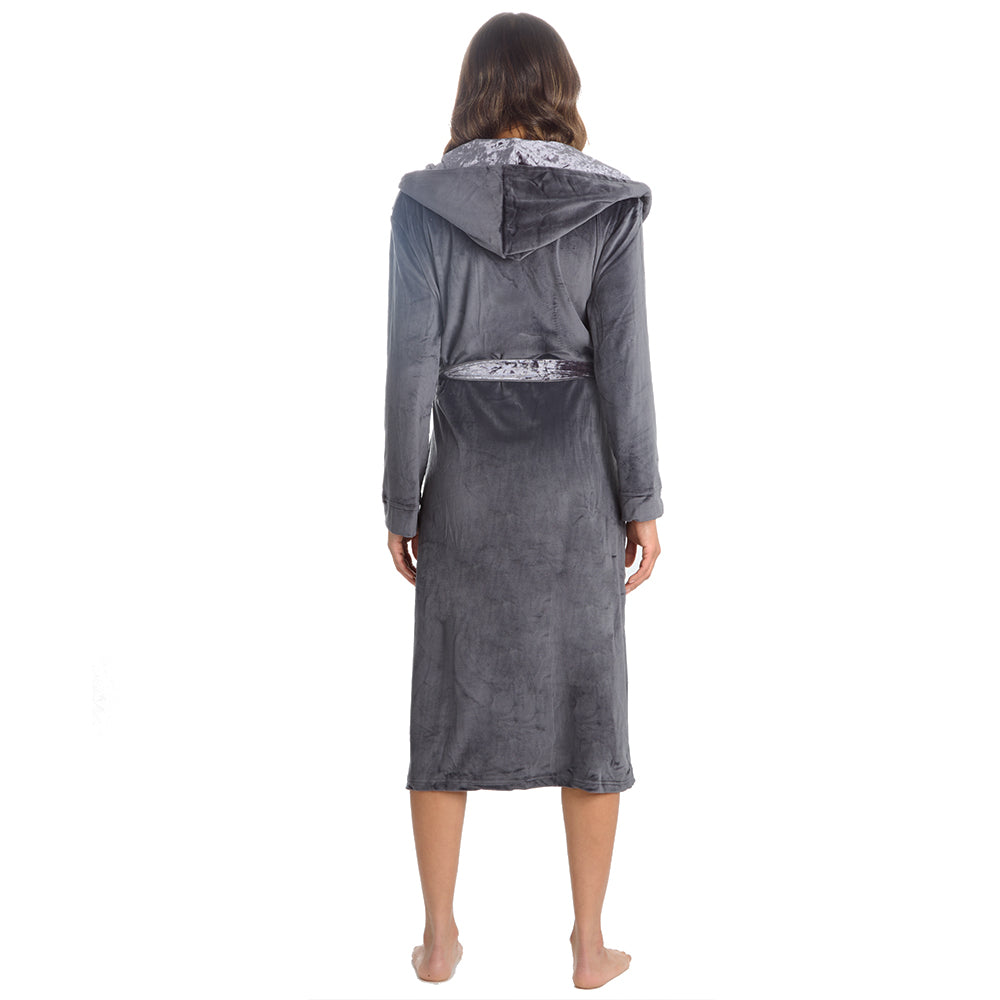 Personalised Ladies Luxury Velour Charcoal Dressing Gown