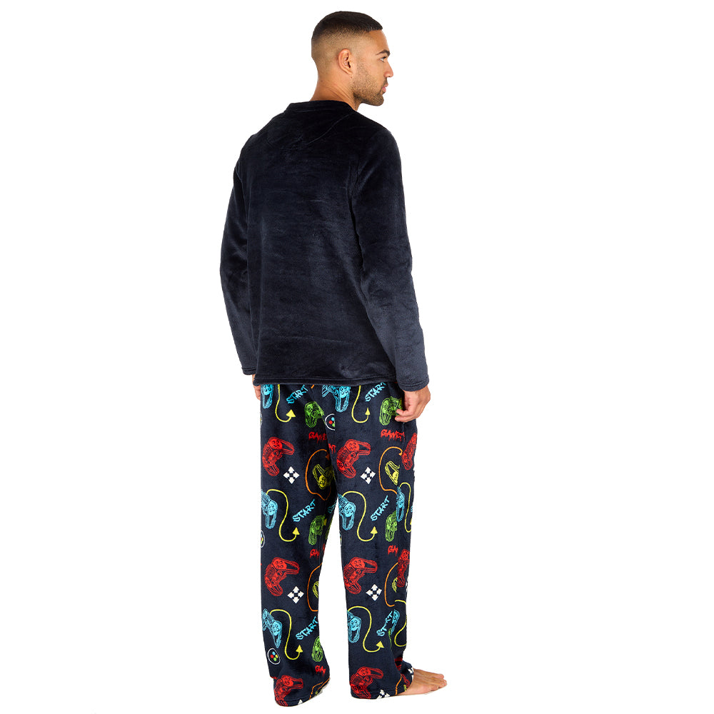  Mens Gamer Navy Fleece Pyjama Set