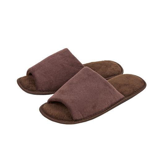 Mens Brown Corduroy Open Toe Slippers