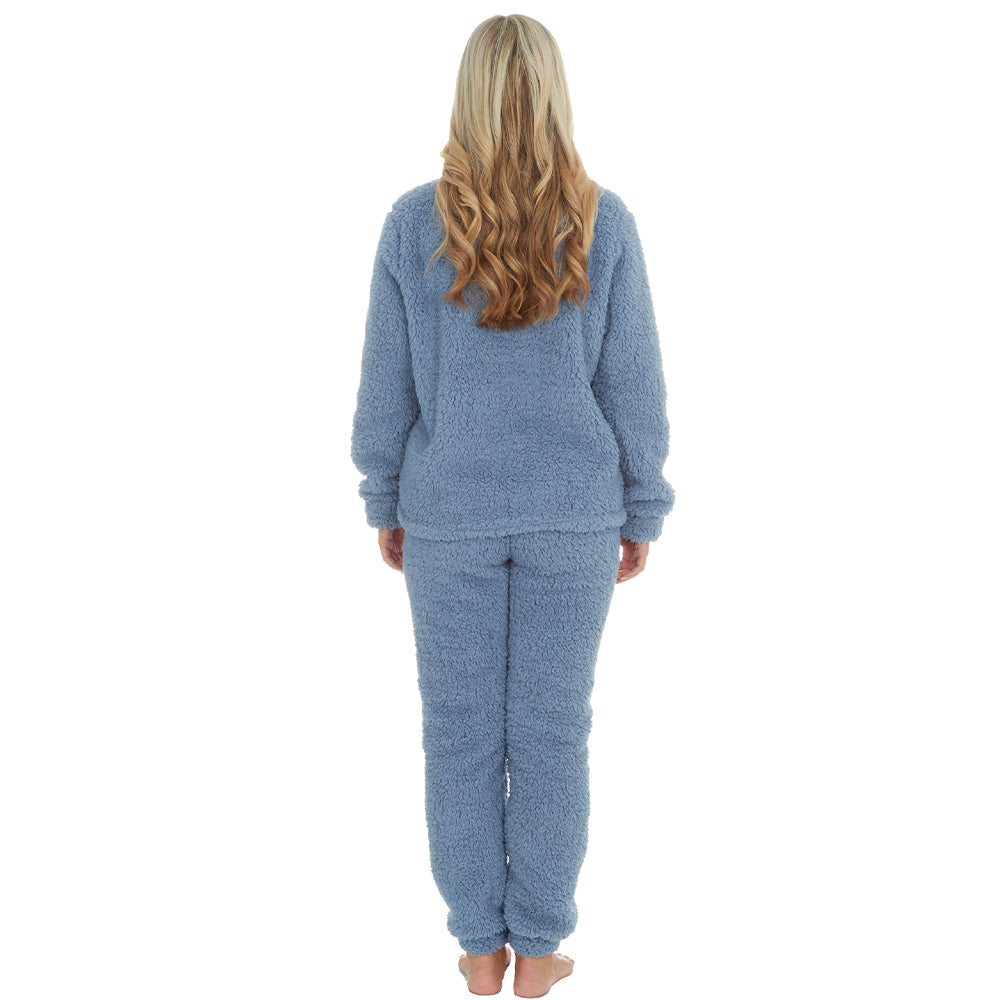 Ladies Blue Sherpa Fleece Pyjama Set