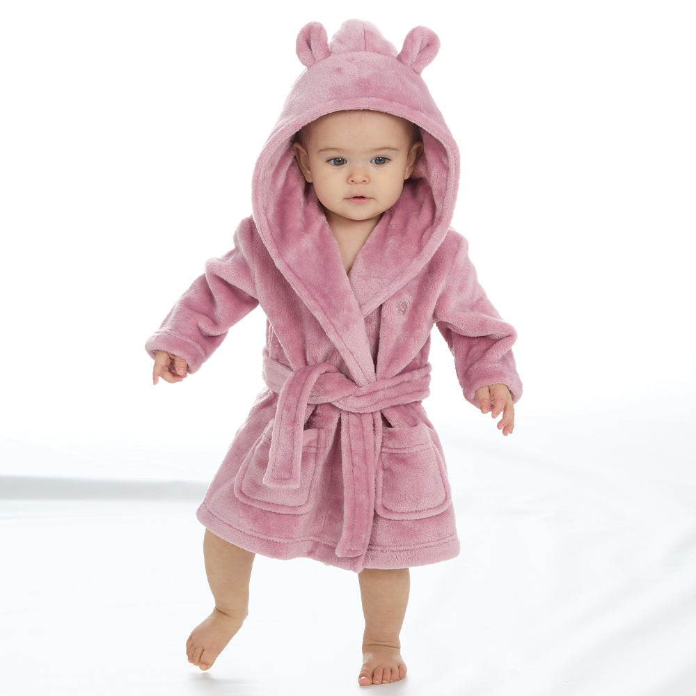 Baby Dusky Pink Bear Ears Dressing Gown